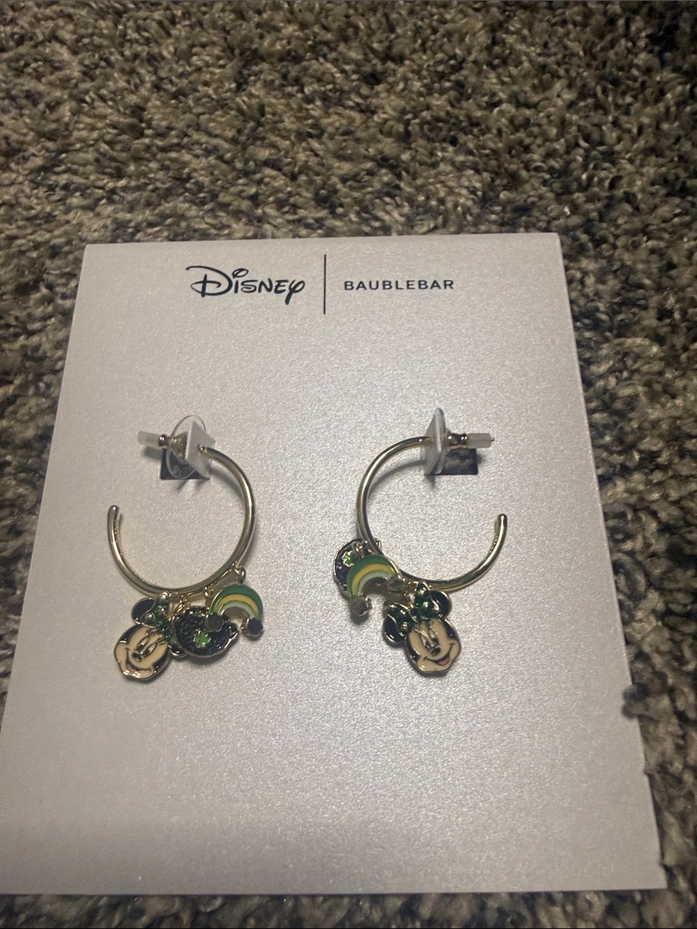 BaubleBar Gold and Green Disney Mickey Hoop Earrings